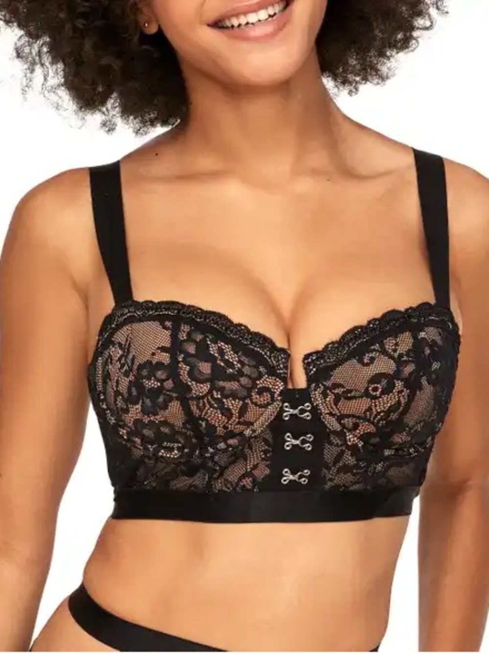 Adore Me Black Lace Longline Temperance Contour Balconette Bra 34DD